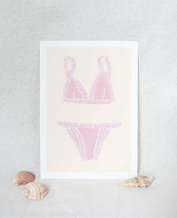 mauve bikini print, seashore collection, bright and colourful, caitlin hope art