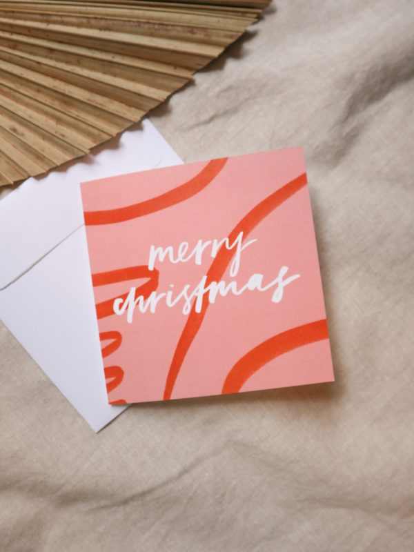 Merry Christmas card, red greeting card, typography, hand lettering