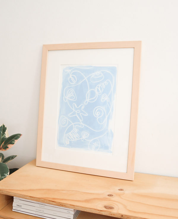 A3 shells in a continuous line drawing abstract painting on paper with framing available