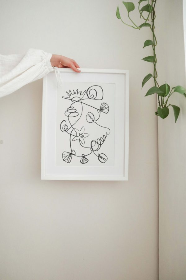 caitlin hope print from her new collection HOLIDAY. Black and white line drawing of shells, perfect for coastal interiors