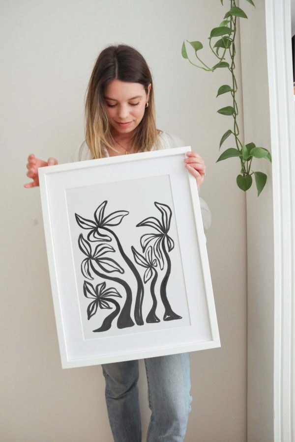 caitlin hope print from her new collection HOLIDAY. Black and white painting on palm trees , perfect for coastal interiors