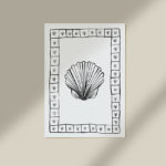 caitlin hope print from her new collection HOLIDAY. Black and white painting of a scallop shell , perfect for coastal interiors